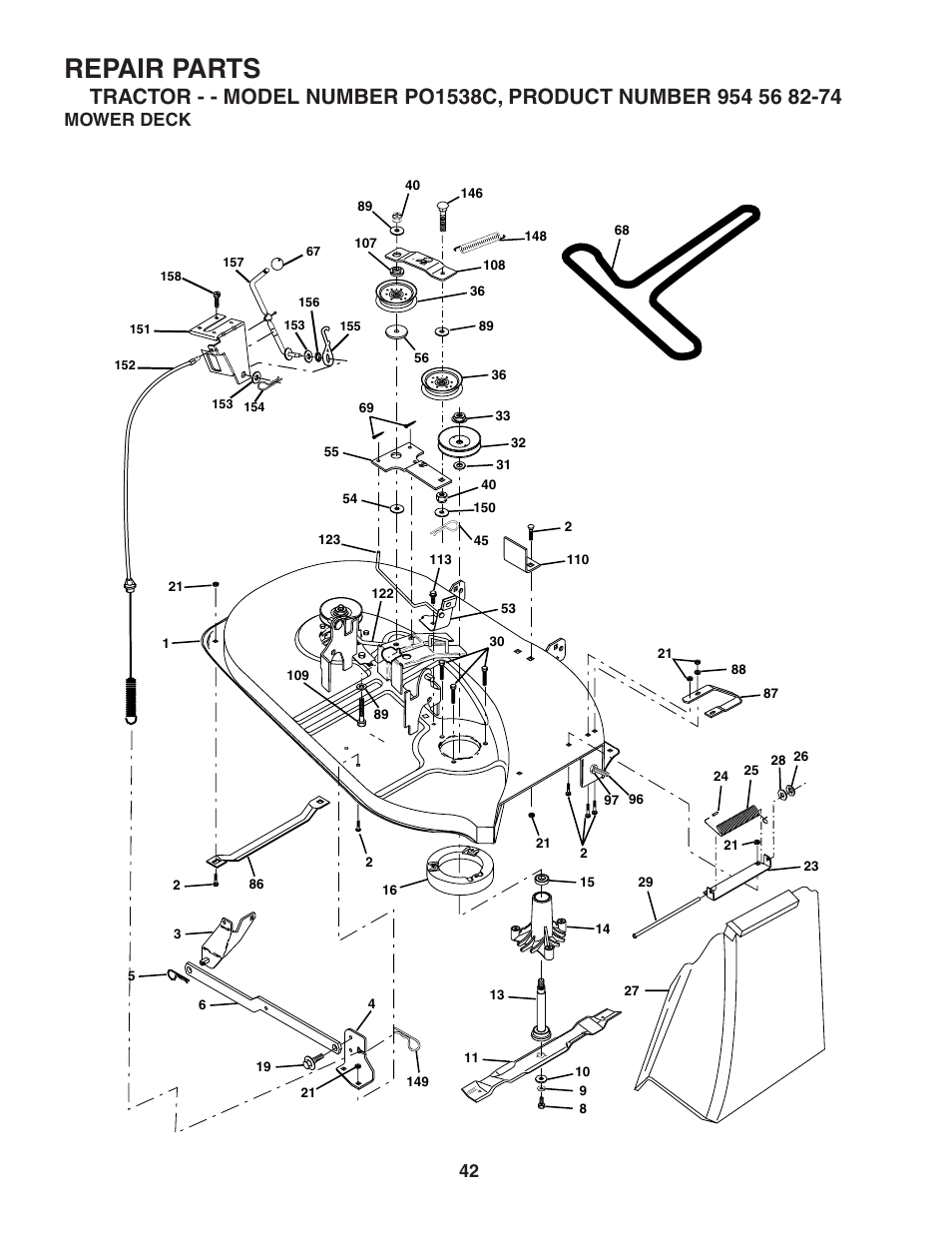 Repair parts, Mower deck | Poulan 183981 User Manual | Page 42 / 48