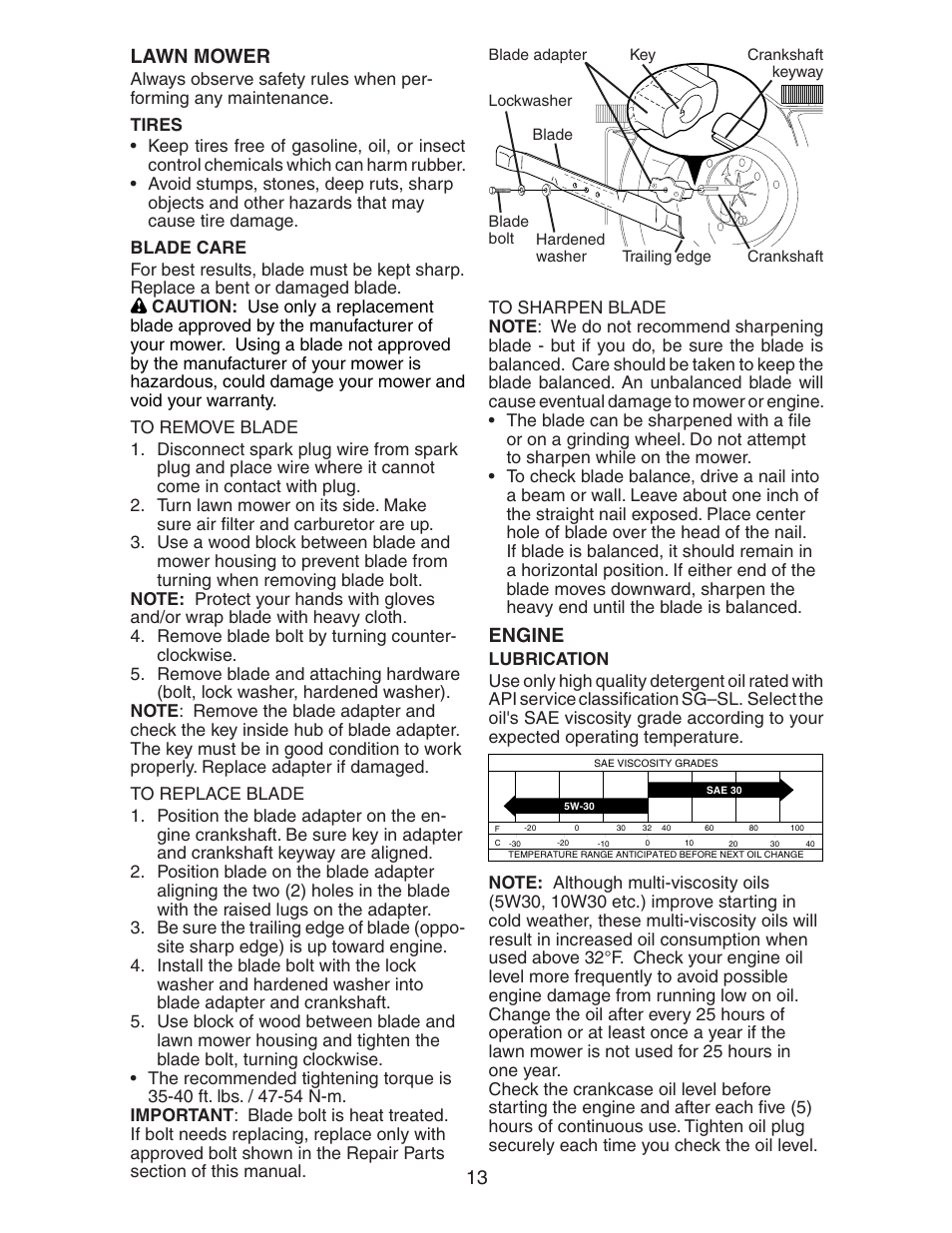 13 lawn mower, Engine | Poulan 20112X92E0 User Manual | Page 13 / 18