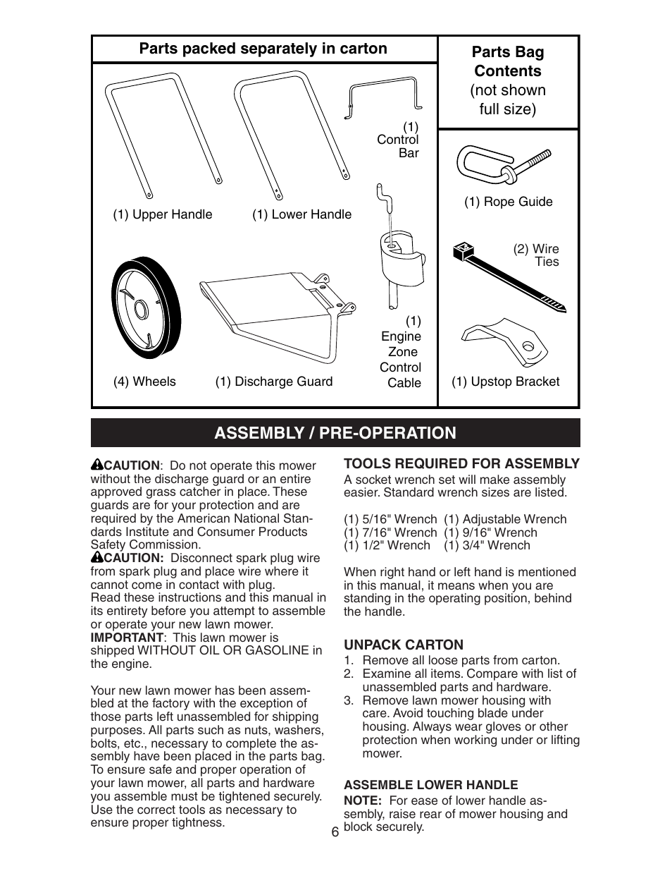 Assembly / pre-operation | Poulan 20112X92E0 User Manual | Page 6 / 18