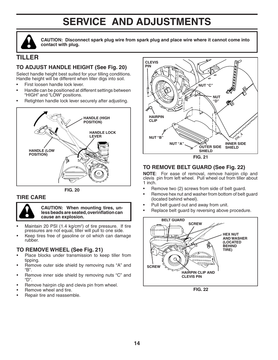 Service and adjustments, Tiller | Poulan 403701 User Manual | Page 14 / 28