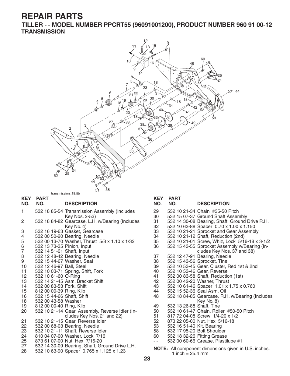 Repair parts, Transmission | Poulan 403701 User Manual | Page 23 / 28