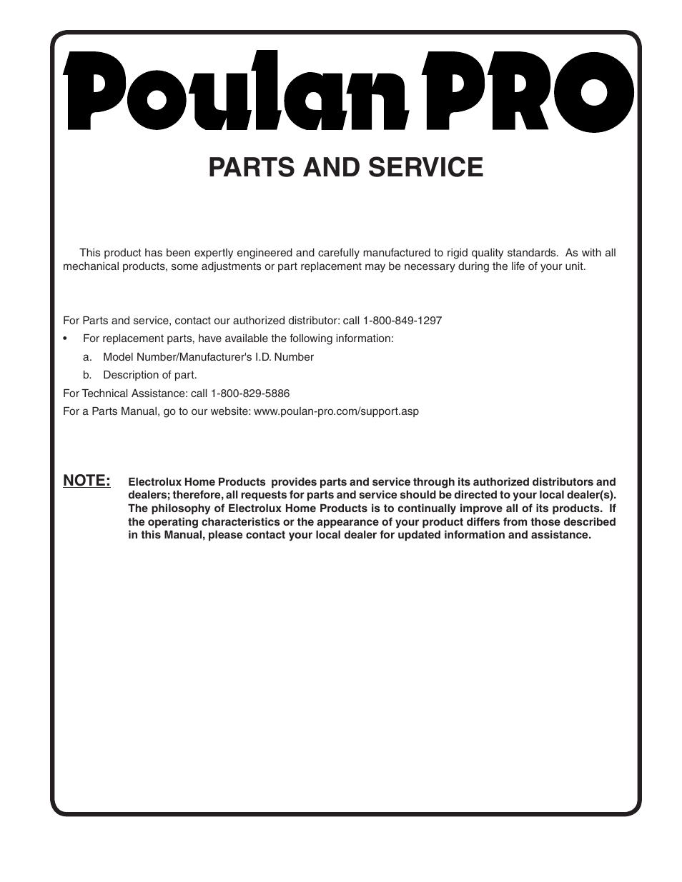 Parts and service | Poulan 403701 User Manual | Page 28 / 28