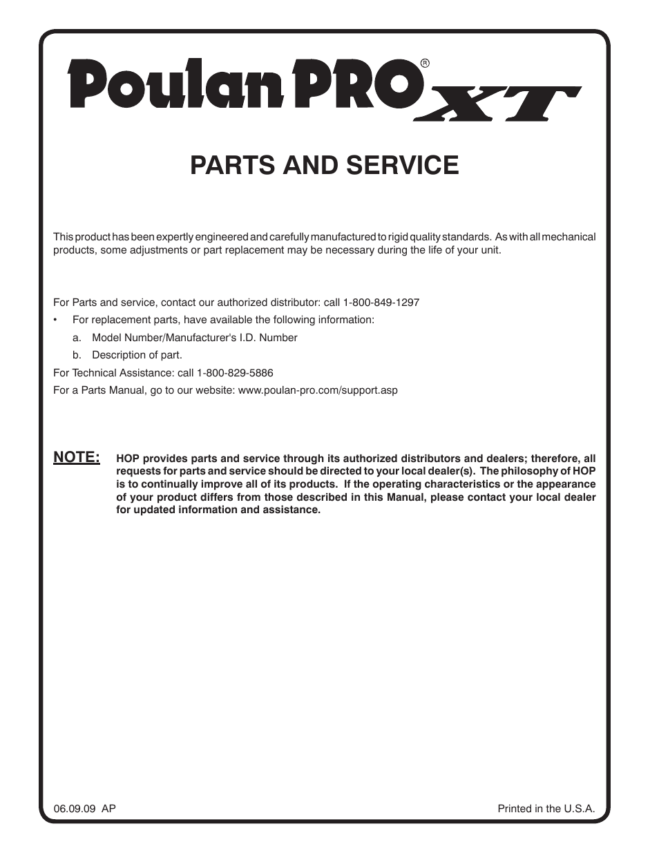 Parts and service | Poulan XT 96046000800 User Manual | Page 20 / 20