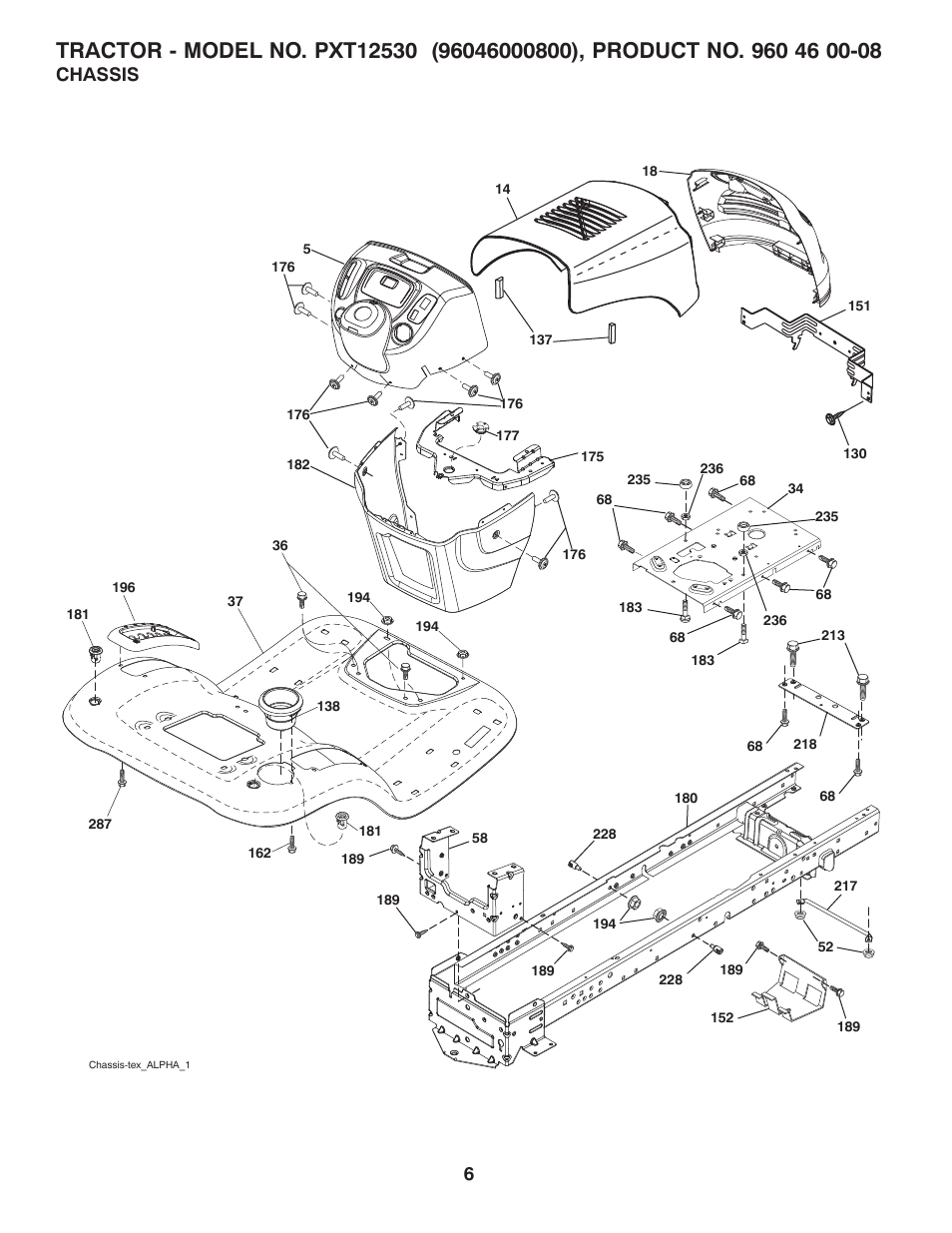 Chassis | Poulan XT 96046000800 User Manual | Page 6 / 20