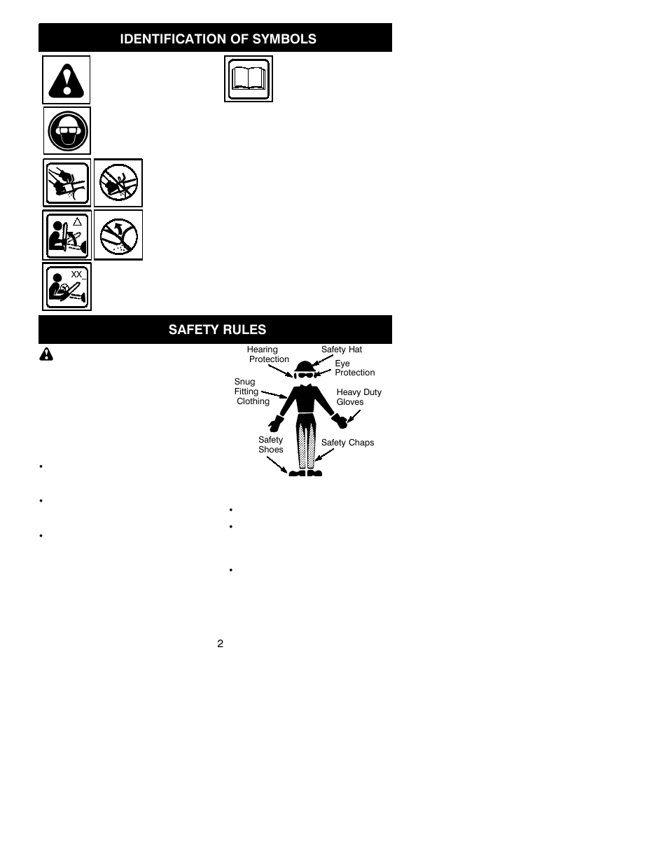Identification of symbols, Safety rules | Poulan 530163243 User Manual | Page 2 / 17