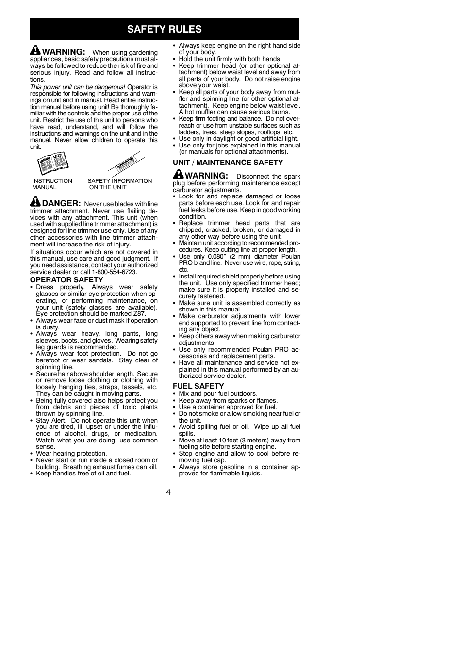 Safety rules, Warning, Danger | Poulan Pro PP025 User Manual | Page 4 / 18