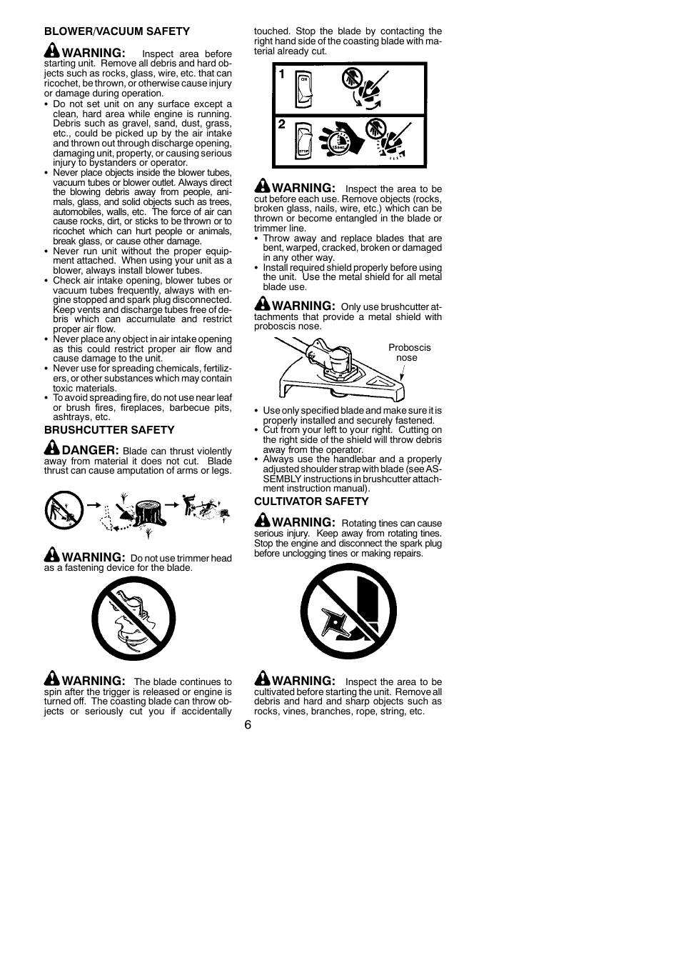 Warning, Danger | Poulan Pro PP025 User Manual | Page 6 / 18