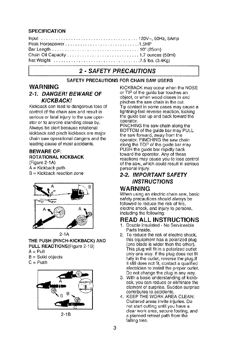 Warning, Read all instructions | Poulan PLN1510 User Manual | Page 3 / 16