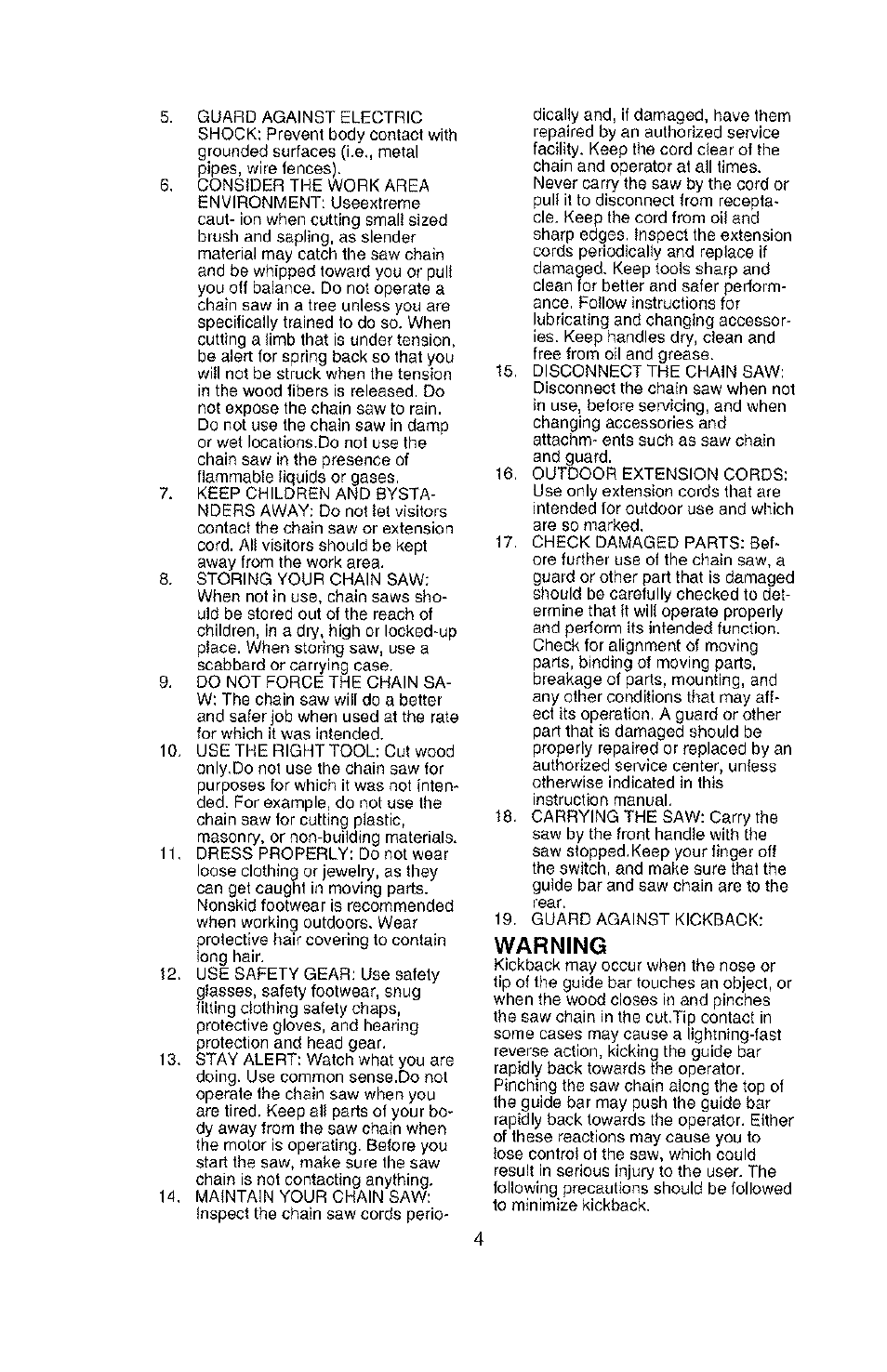 Warning | Poulan PLN1510 User Manual | Page 4 / 16