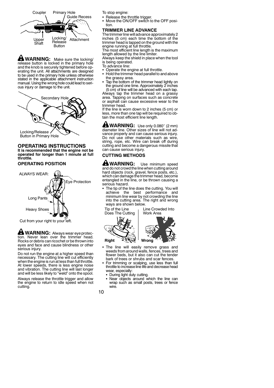 Warning, Operating instructions | Poulan 545137273 User Manual | Page 10 / 16