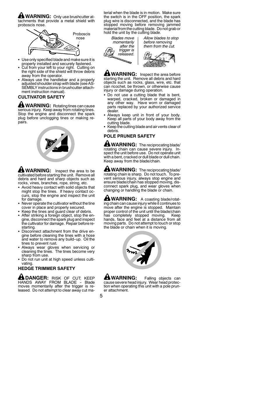 5warning, Warning, Danger | Poulan 545137273 User Manual | Page 5 / 16