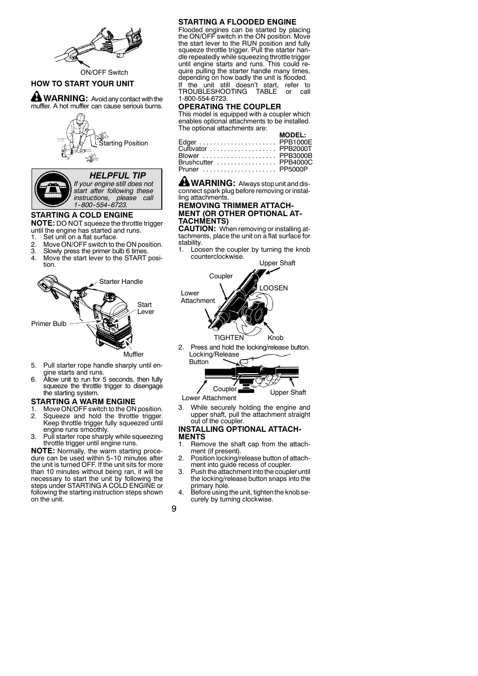 Warning, Helpful tip | Poulan 545137273 User Manual | Page 9 / 16