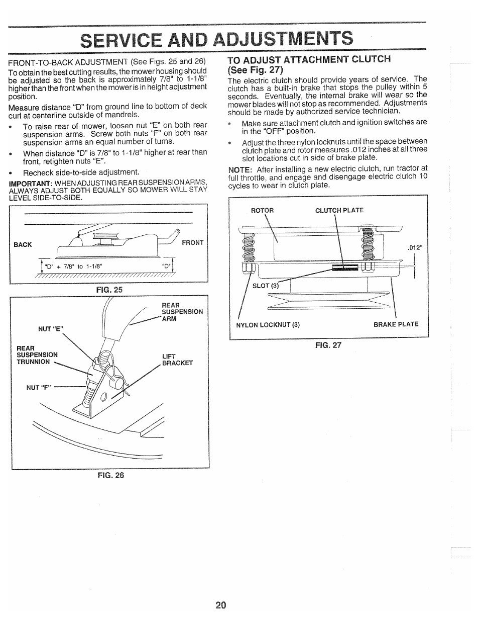 To adjust attachment clutch, Service and adjustments | Poulan 139700 User Manual | Page 20 / 48