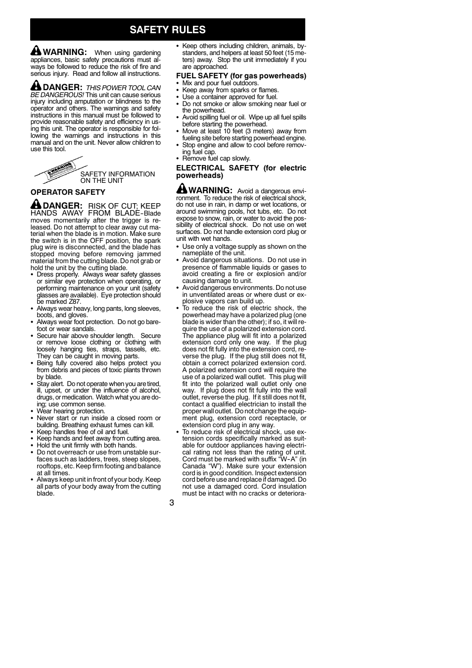 Safety rules, Warning, Danger | Poulan PP6000H User Manual | Page 3 / 8