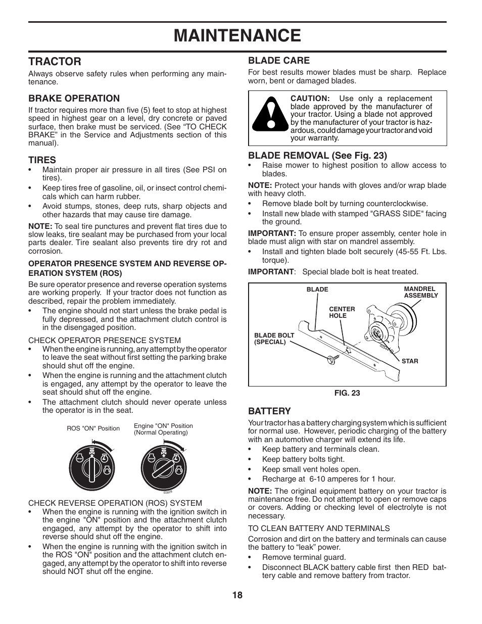 Maintenance, Tractor | Poulan 406255 User Manual | Page 18 / 32
