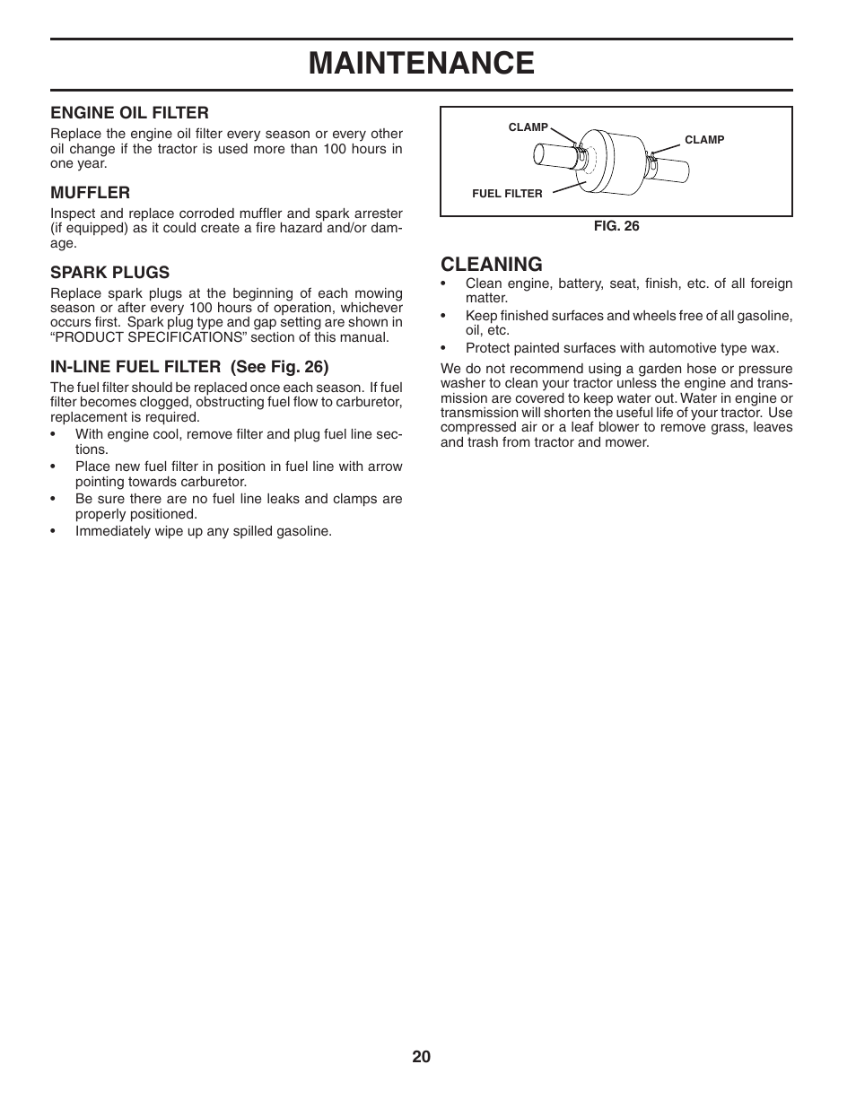 Maintenance, Cleaning | Poulan 406255 User Manual | Page 20 / 32