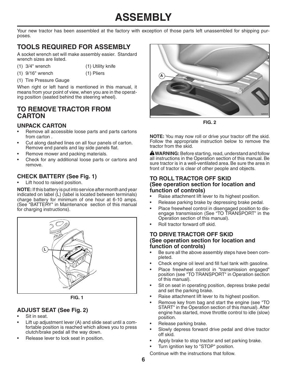 Assembly, Tools required for assembly | Poulan 406255 User Manual | Page 6 / 32