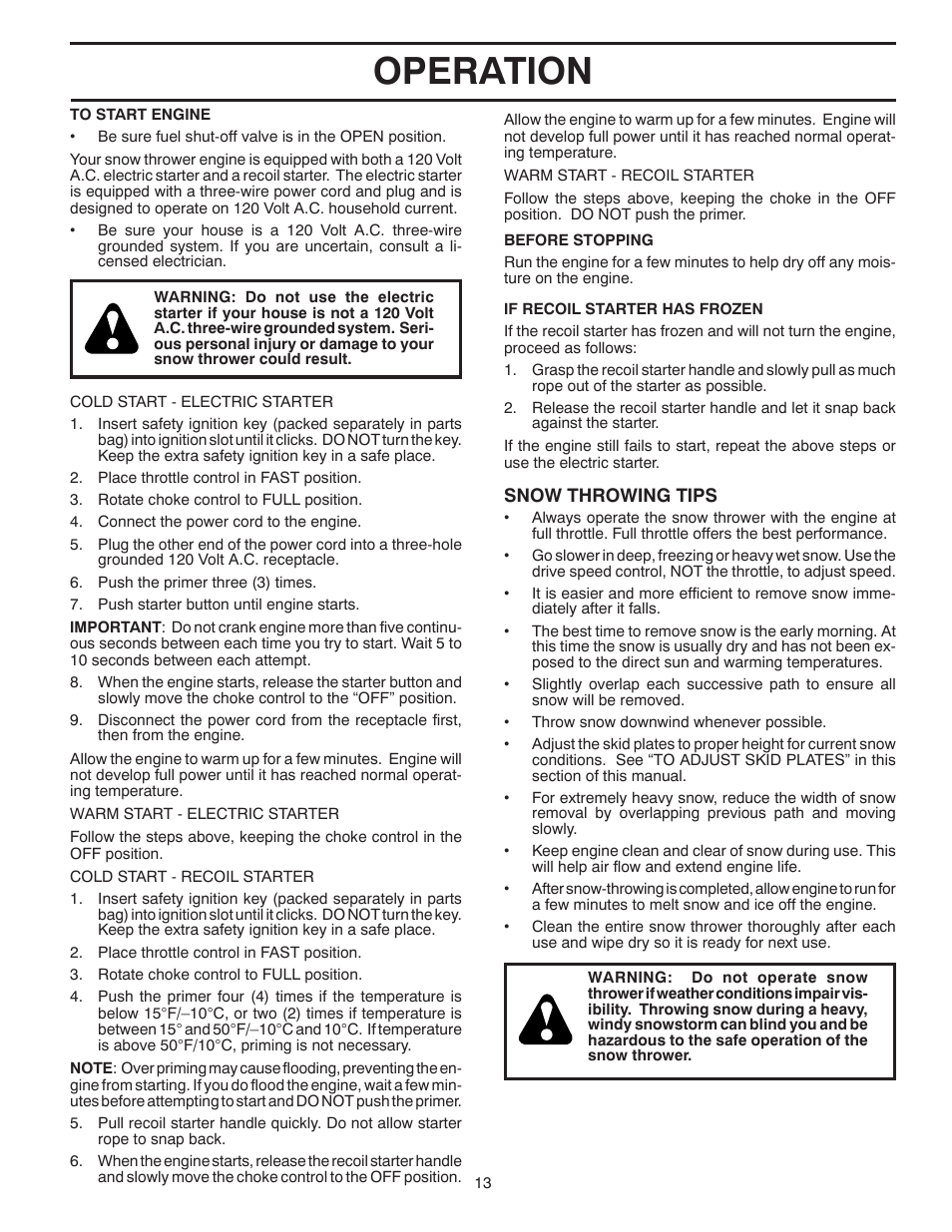 Operation | Poulan 422077 User Manual | Page 13 / 40