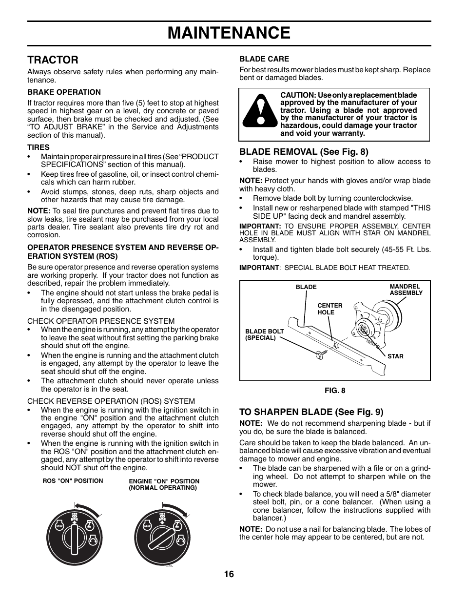Maintenance, Tractor | Poulan 197053 User Manual | Page 16 / 30