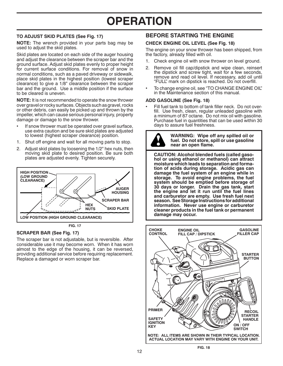 Operation, Before starting the engine | Poulan 961940007 User Manual | Page 12 / 40