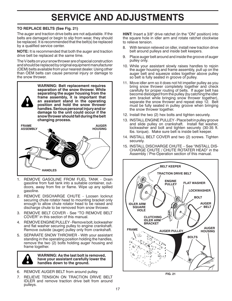 Service and adjustments | Poulan 961940007 User Manual | Page 17 / 40