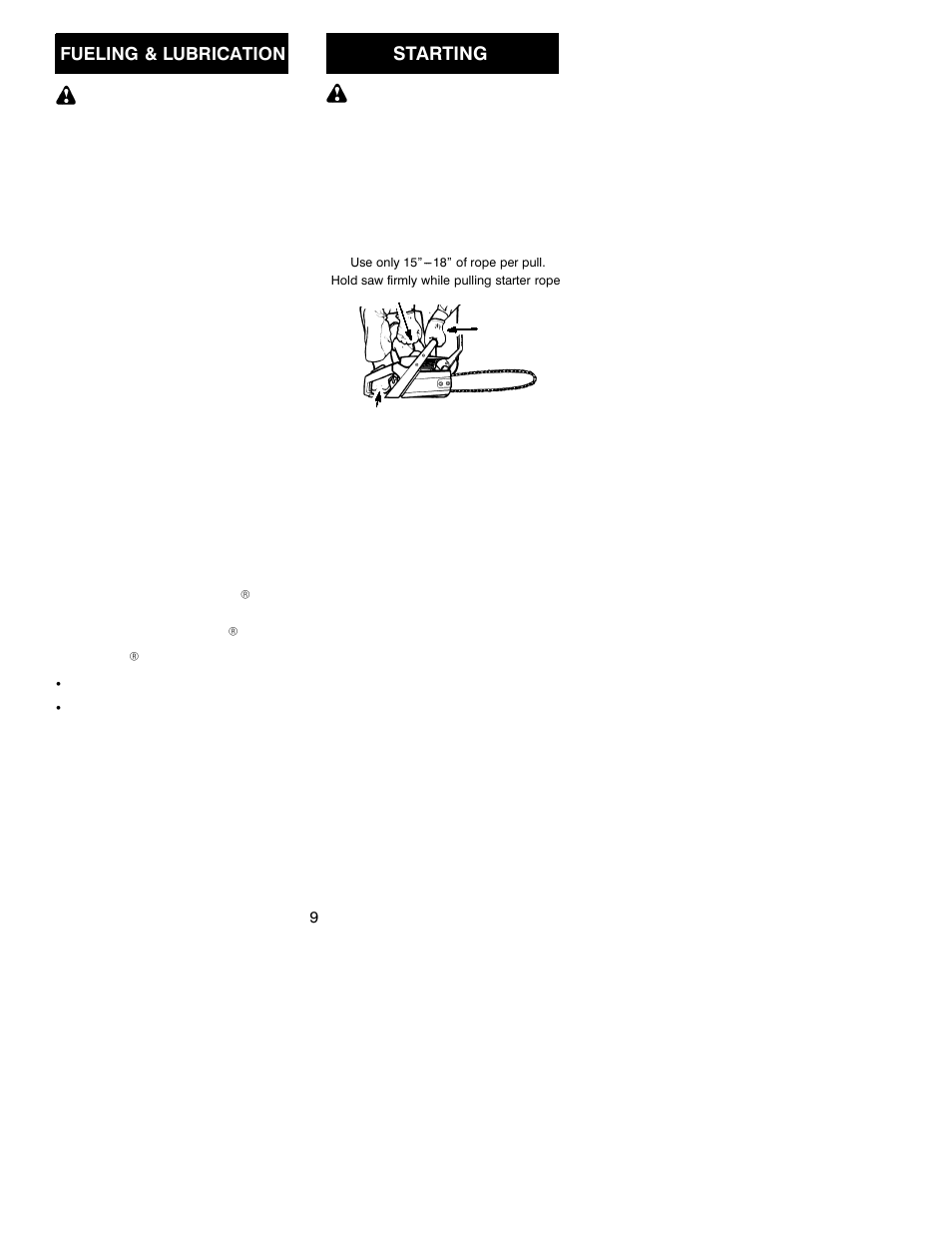 Starting, Fueling & lubrication | Poulan 530163654 User Manual | Page 9 / 18