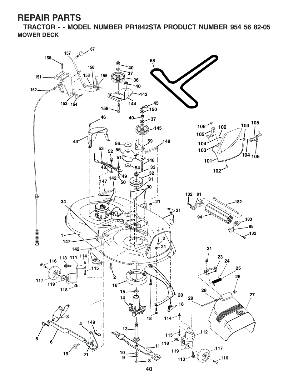 Repair parts, Mower deck | Poulan 181347 User Manual | Page 40 / 48