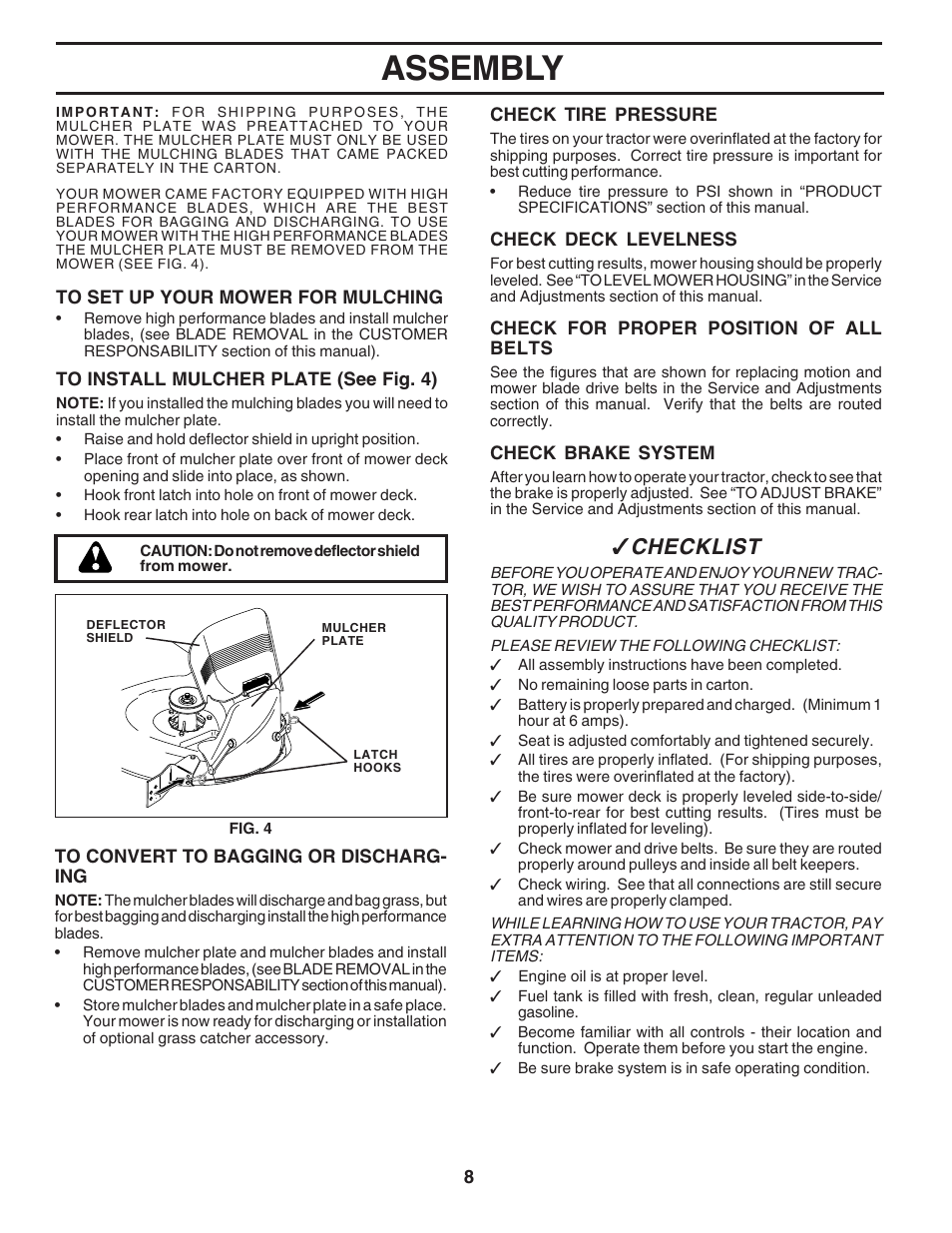 Assembly, Checklist | Poulan 181347 User Manual | Page 8 / 48