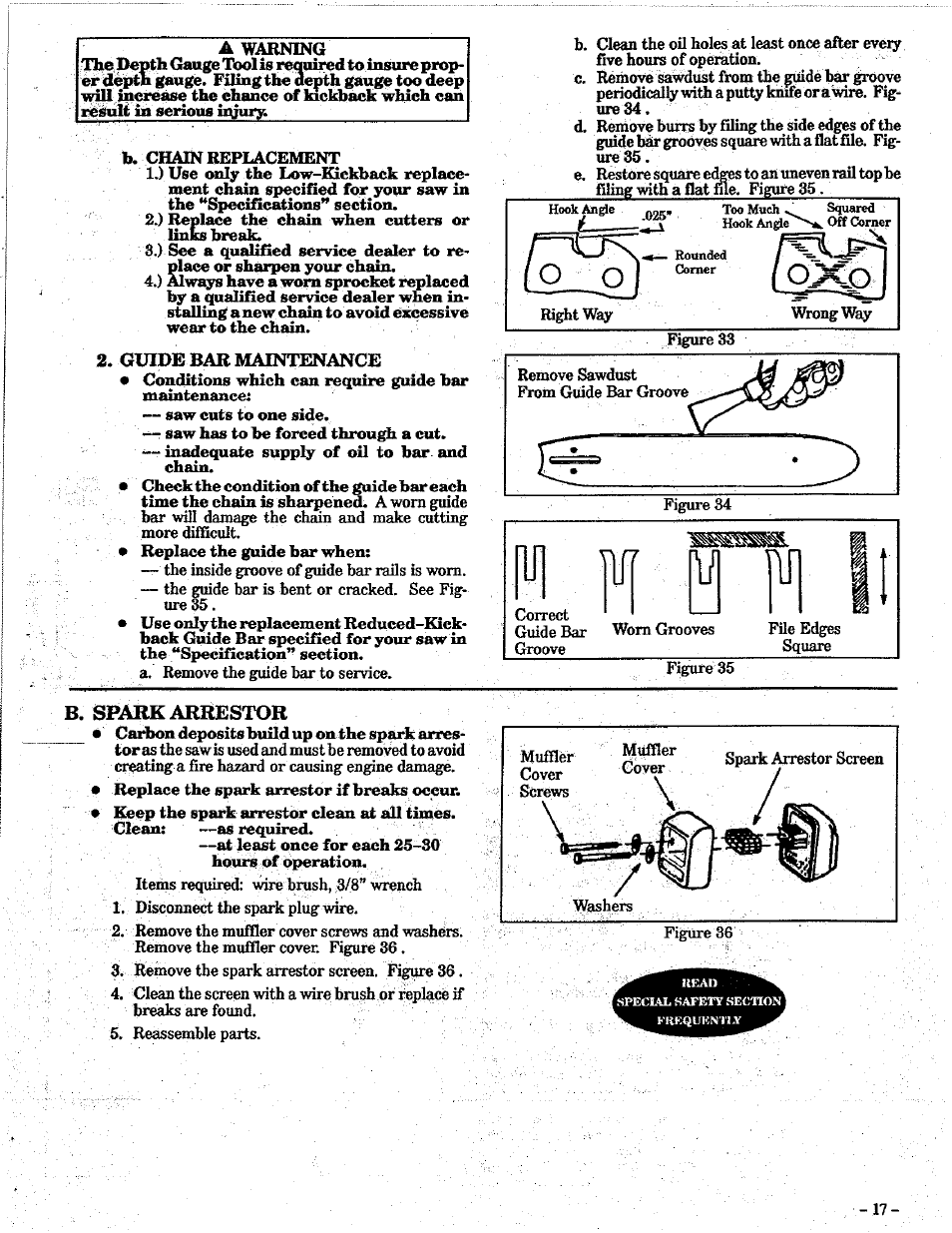 Guide bar maintenance, B. spark arrestor, Figúrese | Qxid 1 | Poulan PRO 305 User Manual | Page 17 / 24