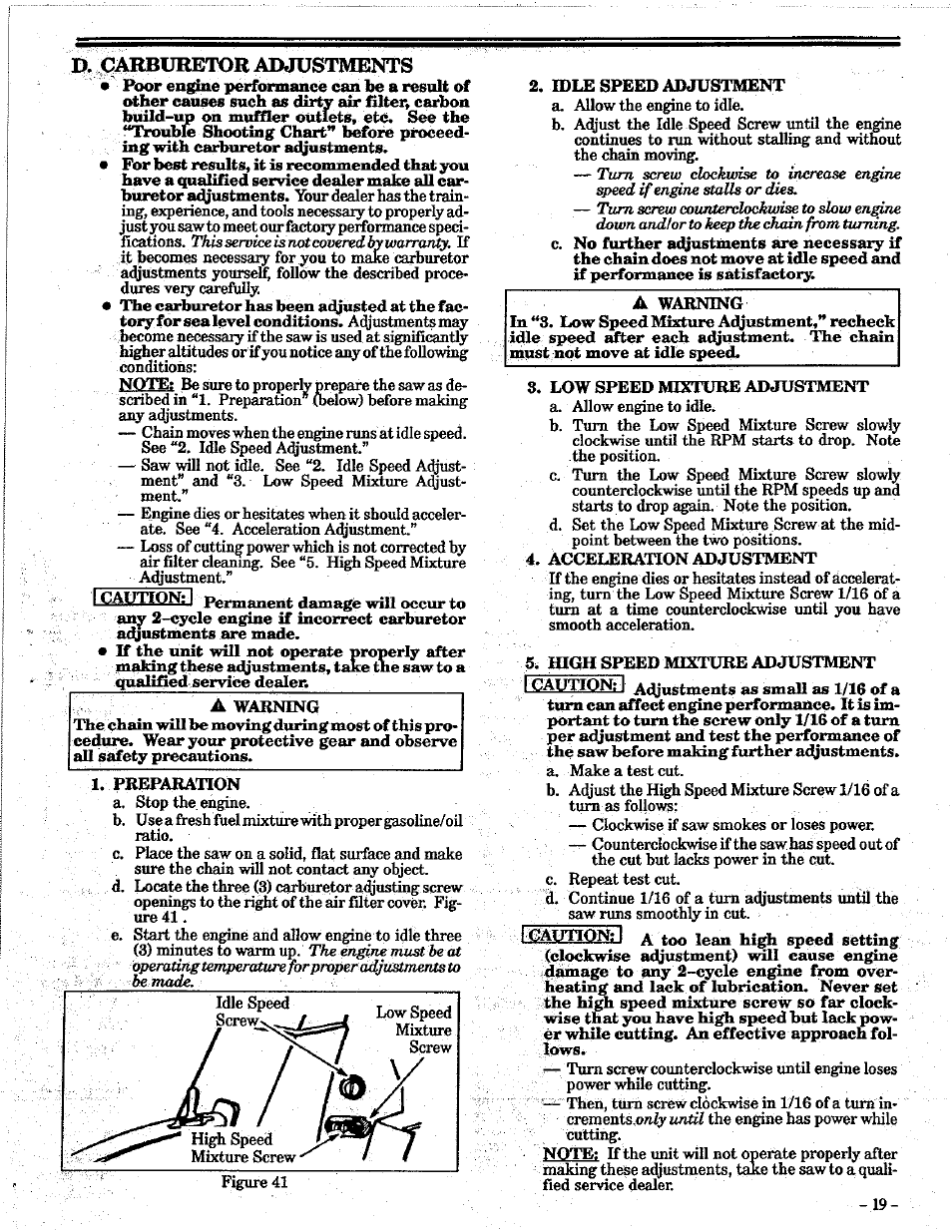 I^iiarburetor adjusts | Poulan PRO 305 User Manual | Page 19 / 24