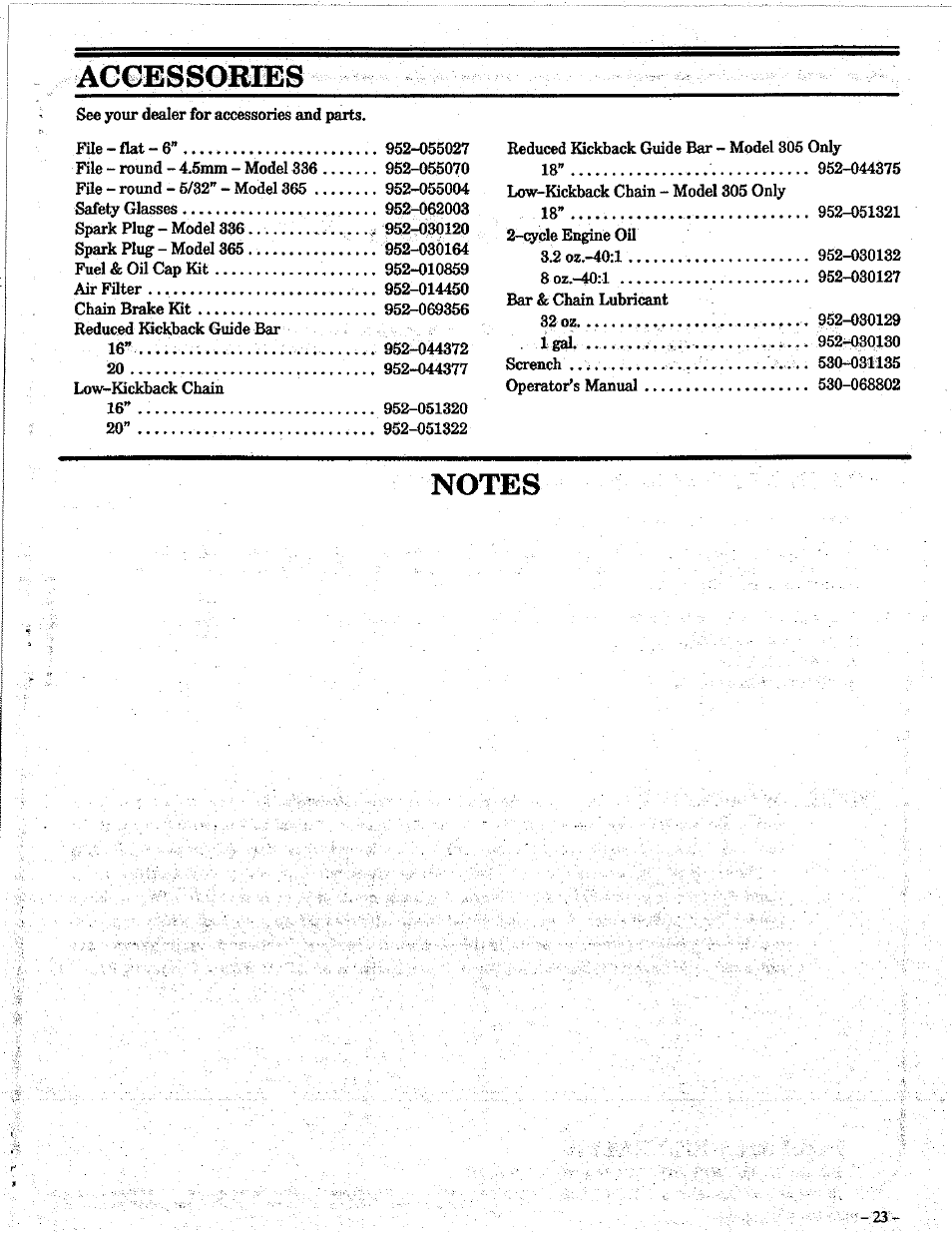 Notes | Poulan PRO 305 User Manual | Page 23 / 24