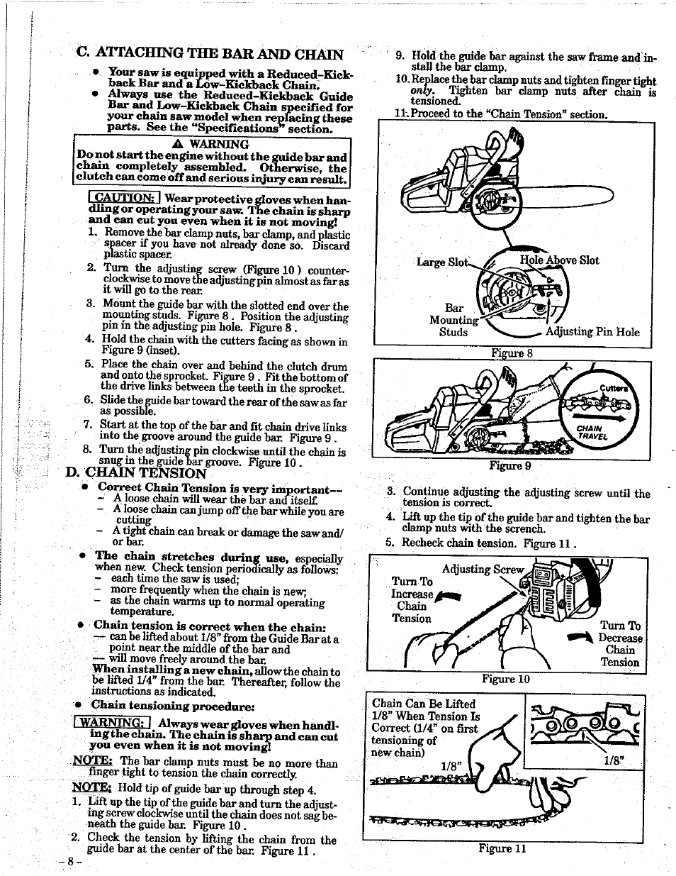 D. chain tension | Poulan PRO 305 User Manual | Page 8 / 24