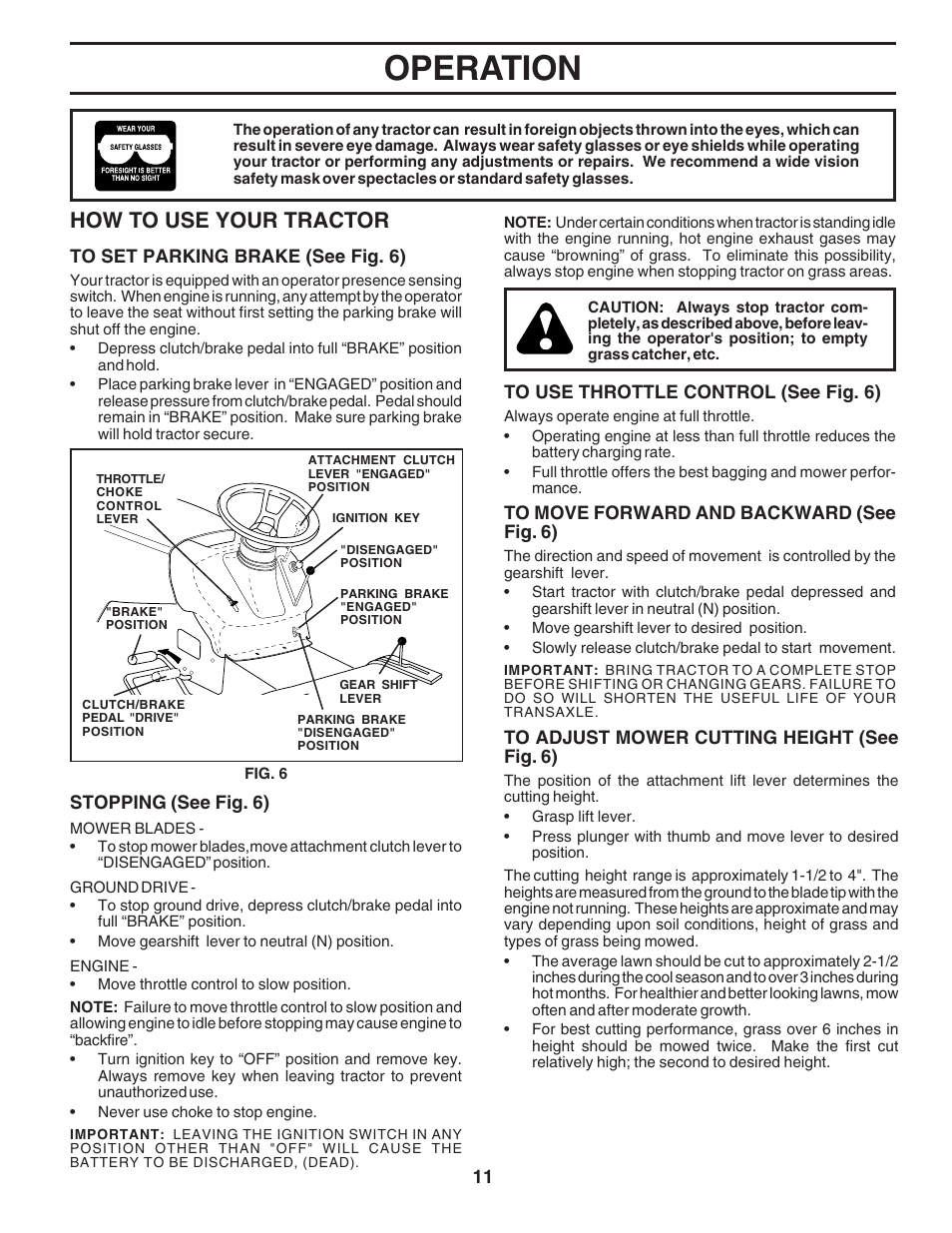 Operation, How to use your tractor | Poulan 183249 User Manual | Page 11 / 48