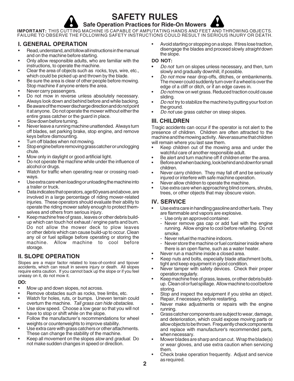 Safety rules | Poulan 183249 User Manual | Page 2 / 48