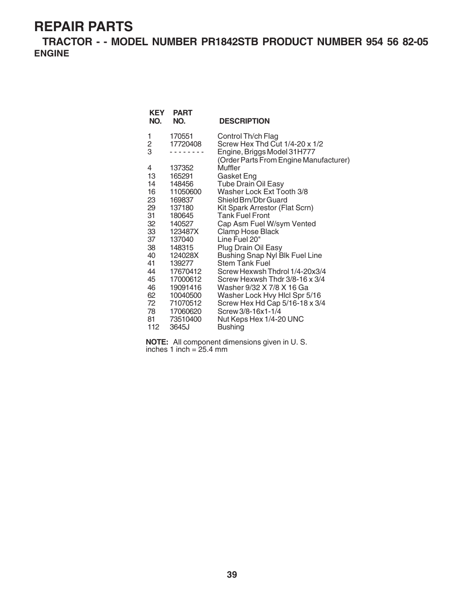 Repair parts | Poulan 183249 User Manual | Page 39 / 48