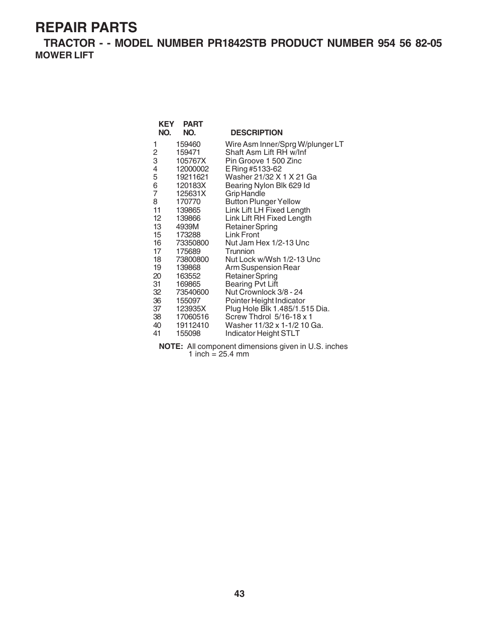 Repair parts | Poulan 183249 User Manual | Page 43 / 48