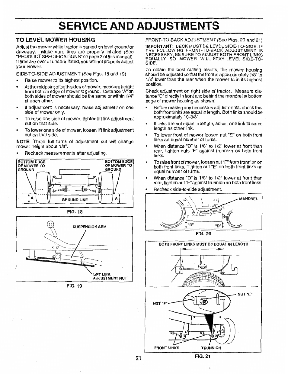 To level power housing, Service and adjustments | Poulan 163022 User Manual | Page 21 / 52