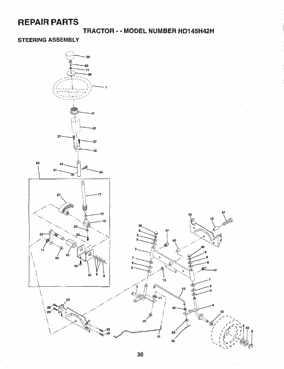 Repair parts, Steering assembly | Poulan 163022 User Manual | Page 36 / 52