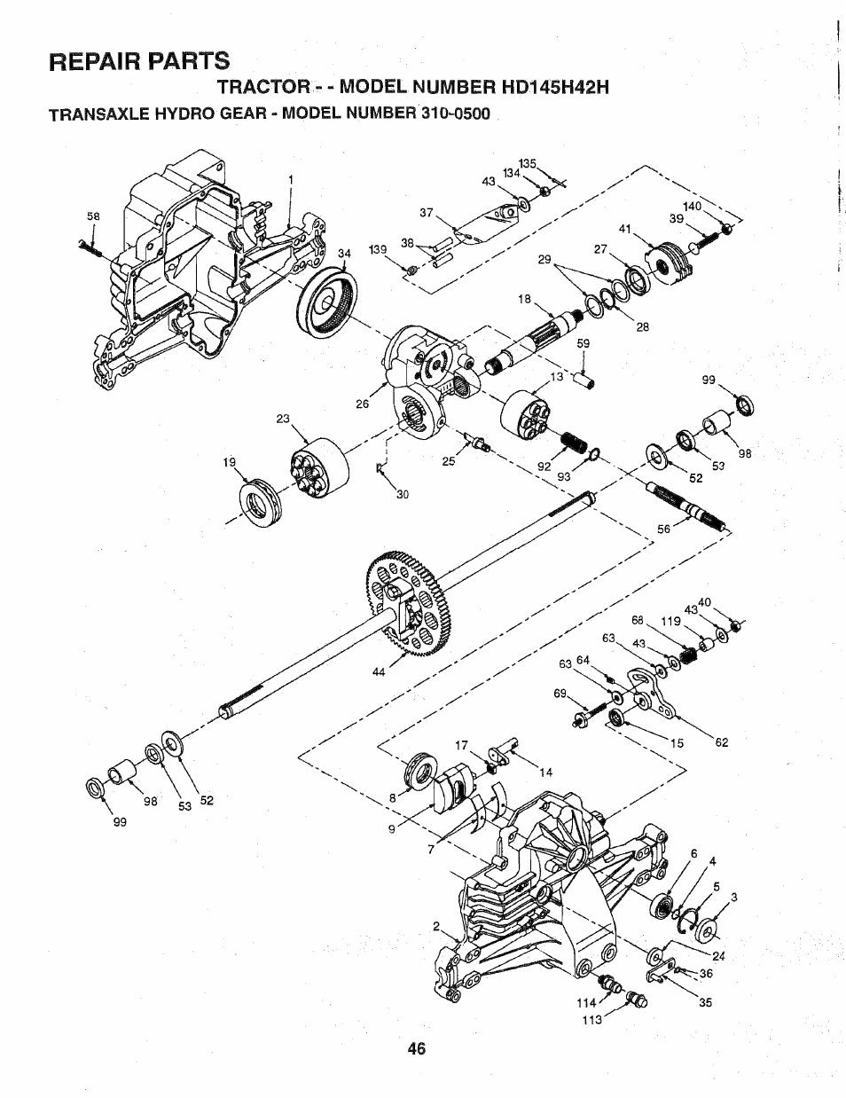 Tractor - - model number hd145h42h, Repair parts | Poulan 163022 User Manual | Page 46 / 52
