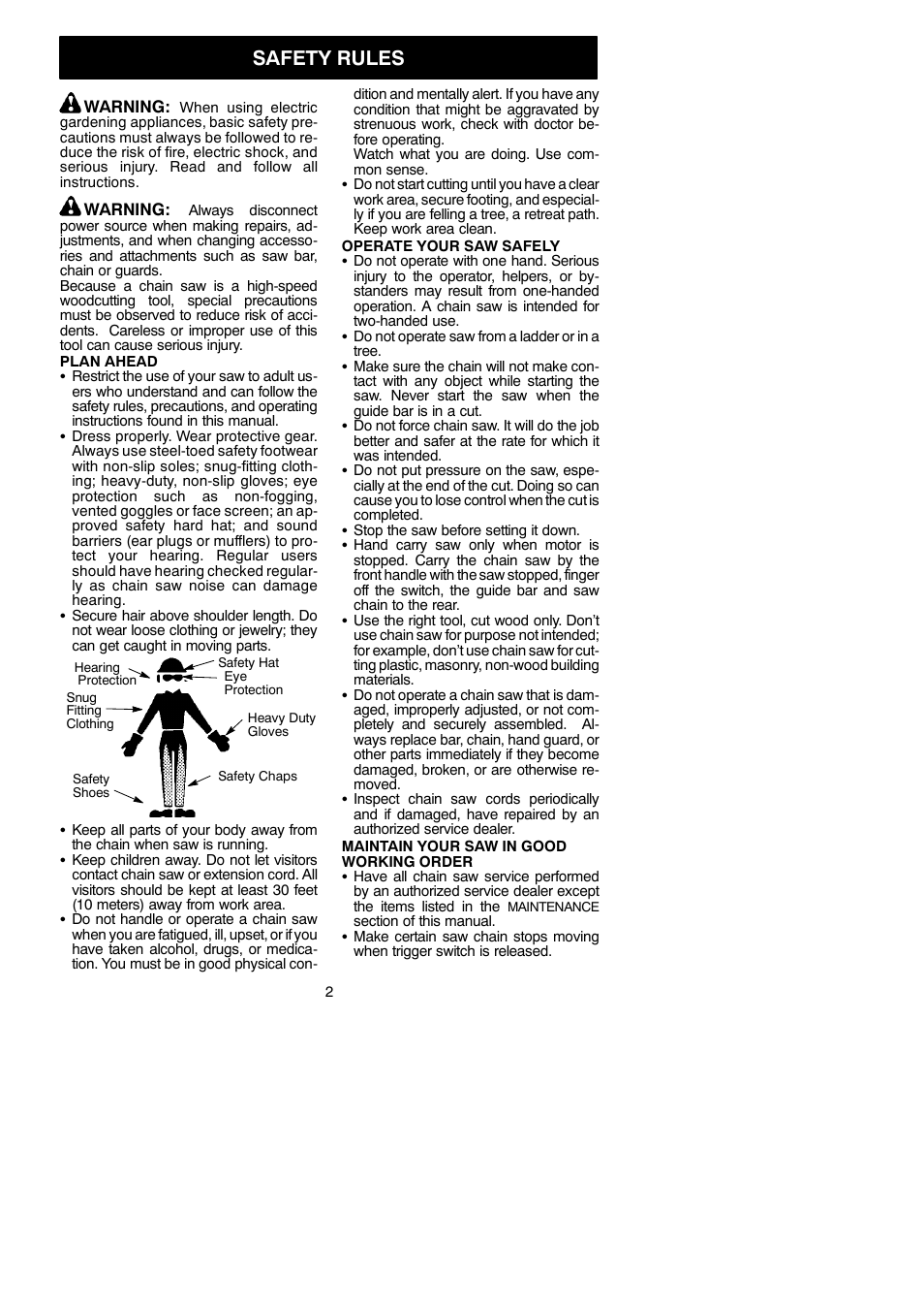 Safety rules | Poulan Pro PP400E User Manual | Page 2 / 16