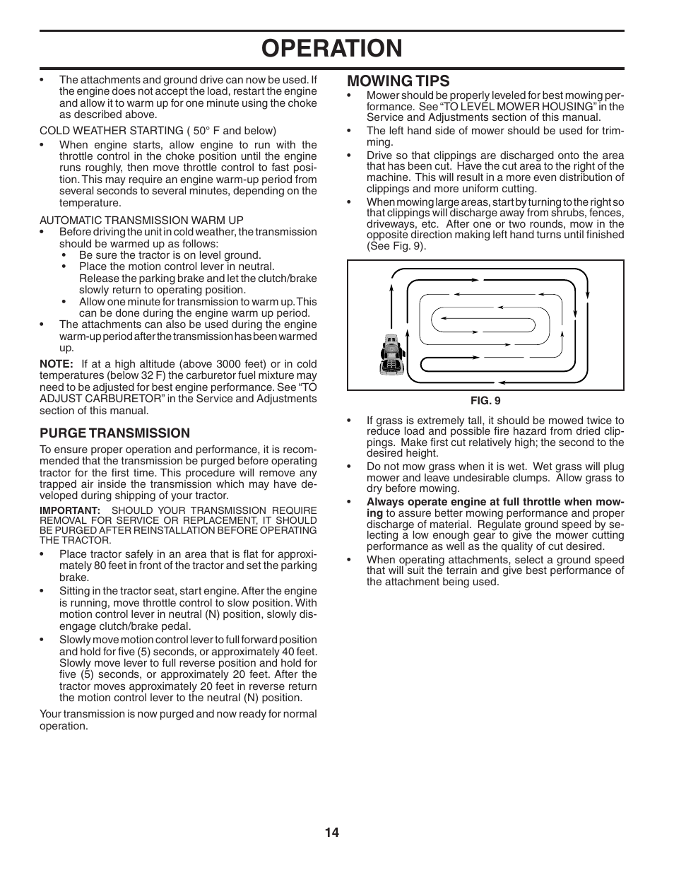 Operation, Mowing tips | Poulan 405385 User Manual | Page 14 / 30
