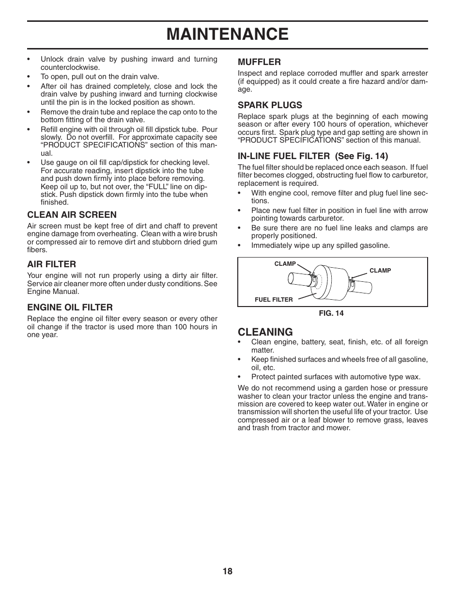 Maintenance, Cleaning | Poulan 405385 User Manual | Page 18 / 30