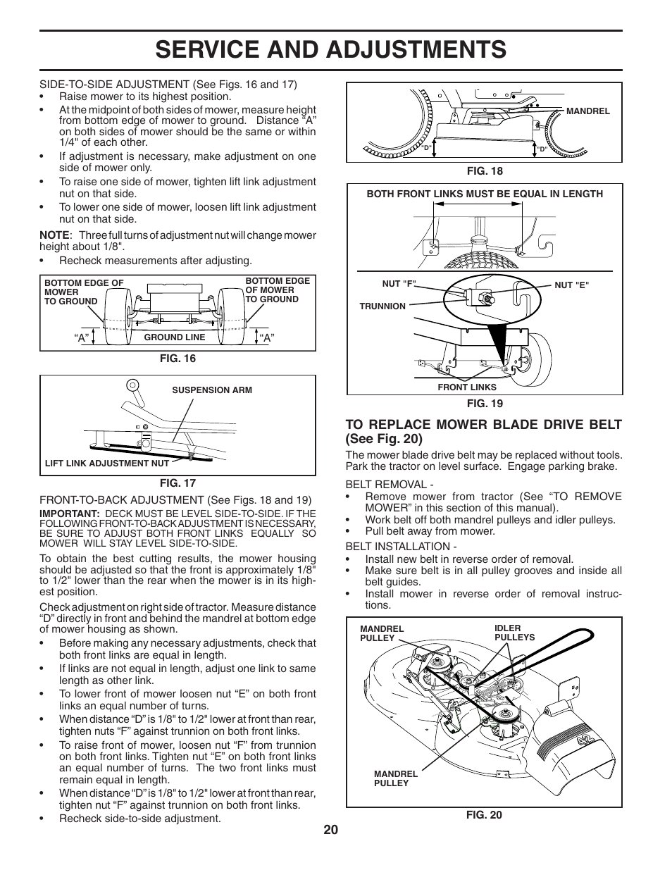 Service and adjustments | Poulan 405385 User Manual | Page 20 / 30