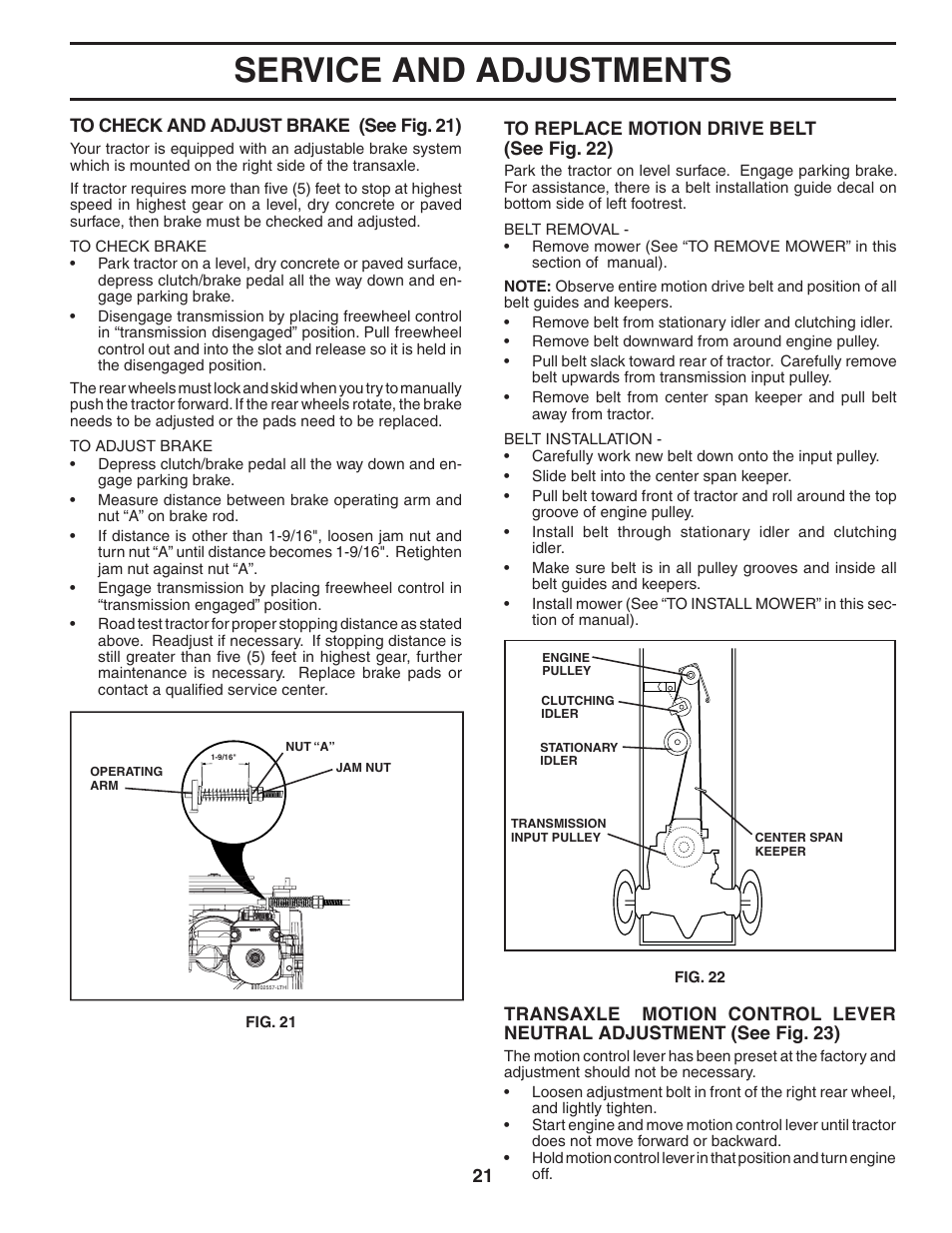 Service and adjustments | Poulan 405385 User Manual | Page 21 / 30