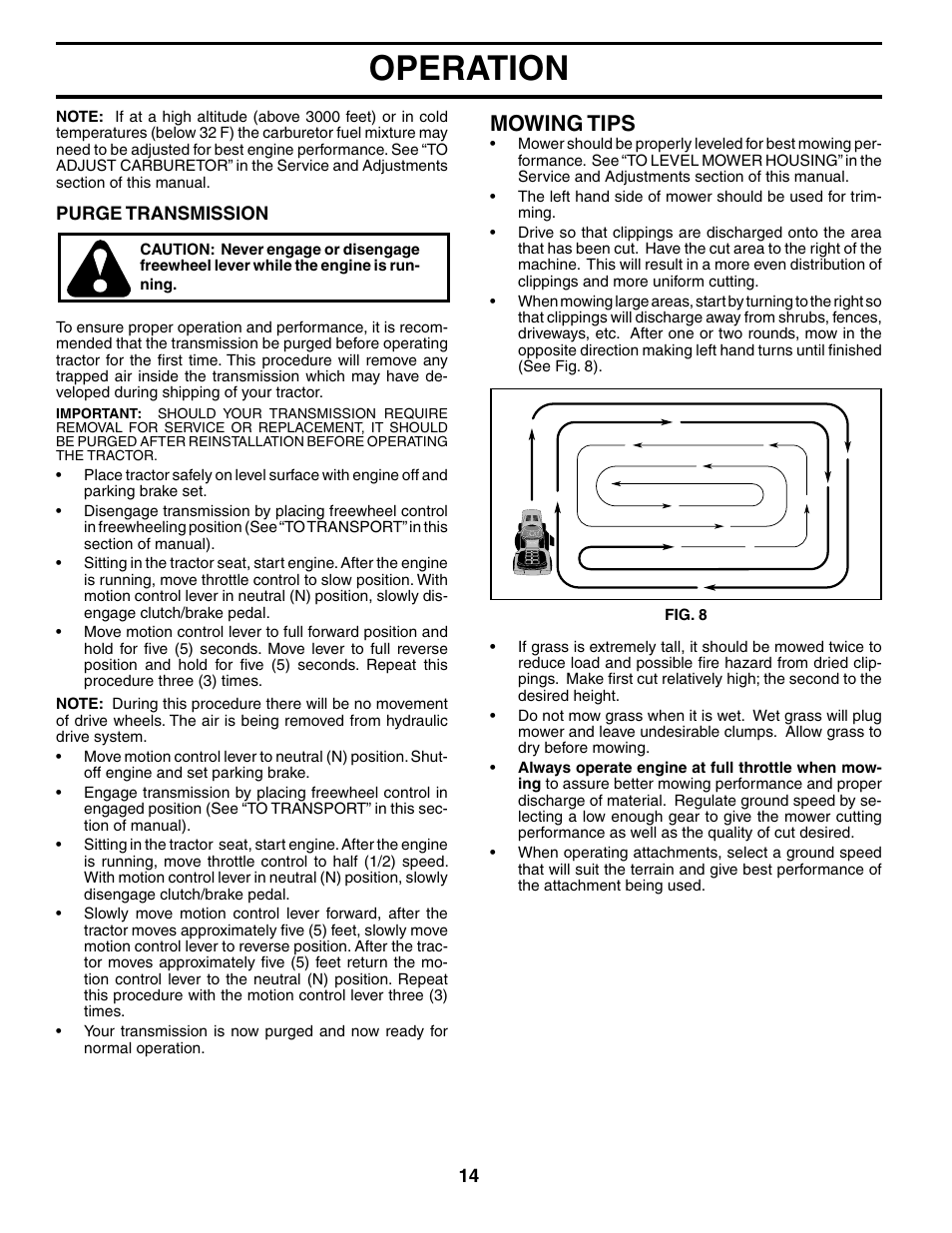 Operation, Mowing tips | Poulan 197418 User Manual | Page 14 / 30