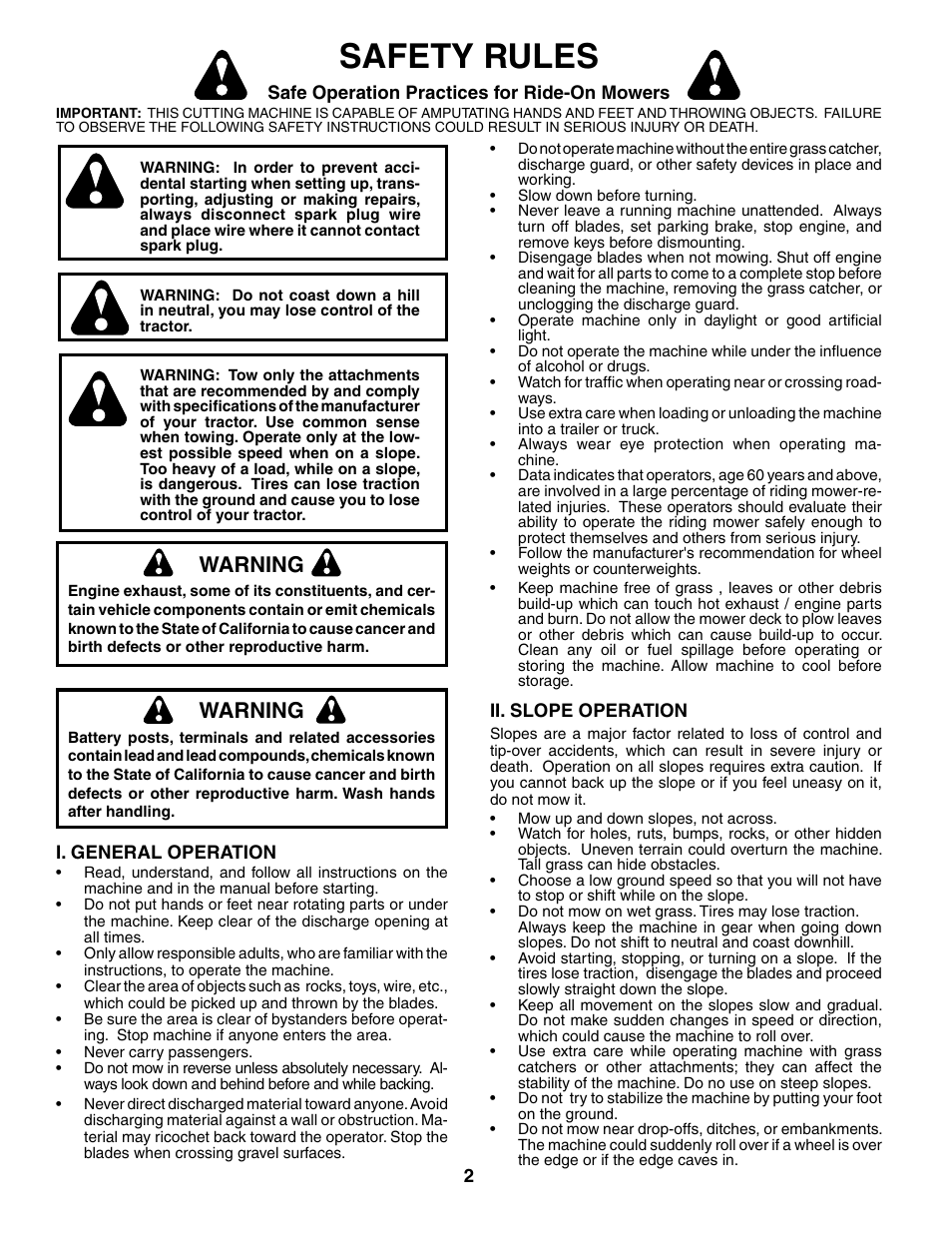Safety rules, Warning | Poulan 197418 User Manual | Page 2 / 30