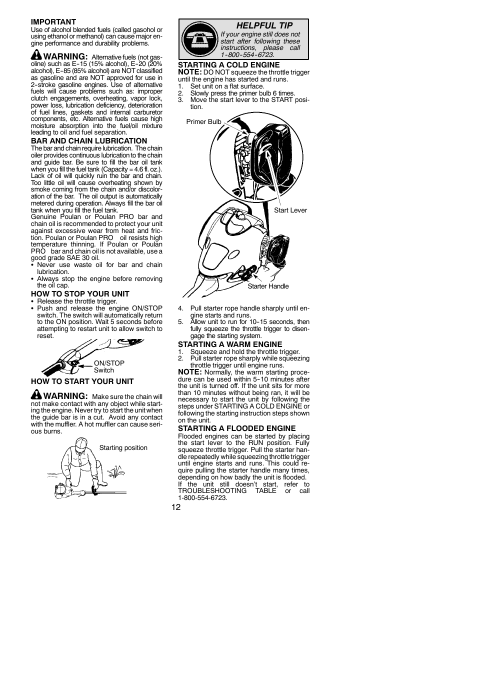 Warning, Helpful tip | Poulan Pro PP258TP User Manual | Page 12 / 22