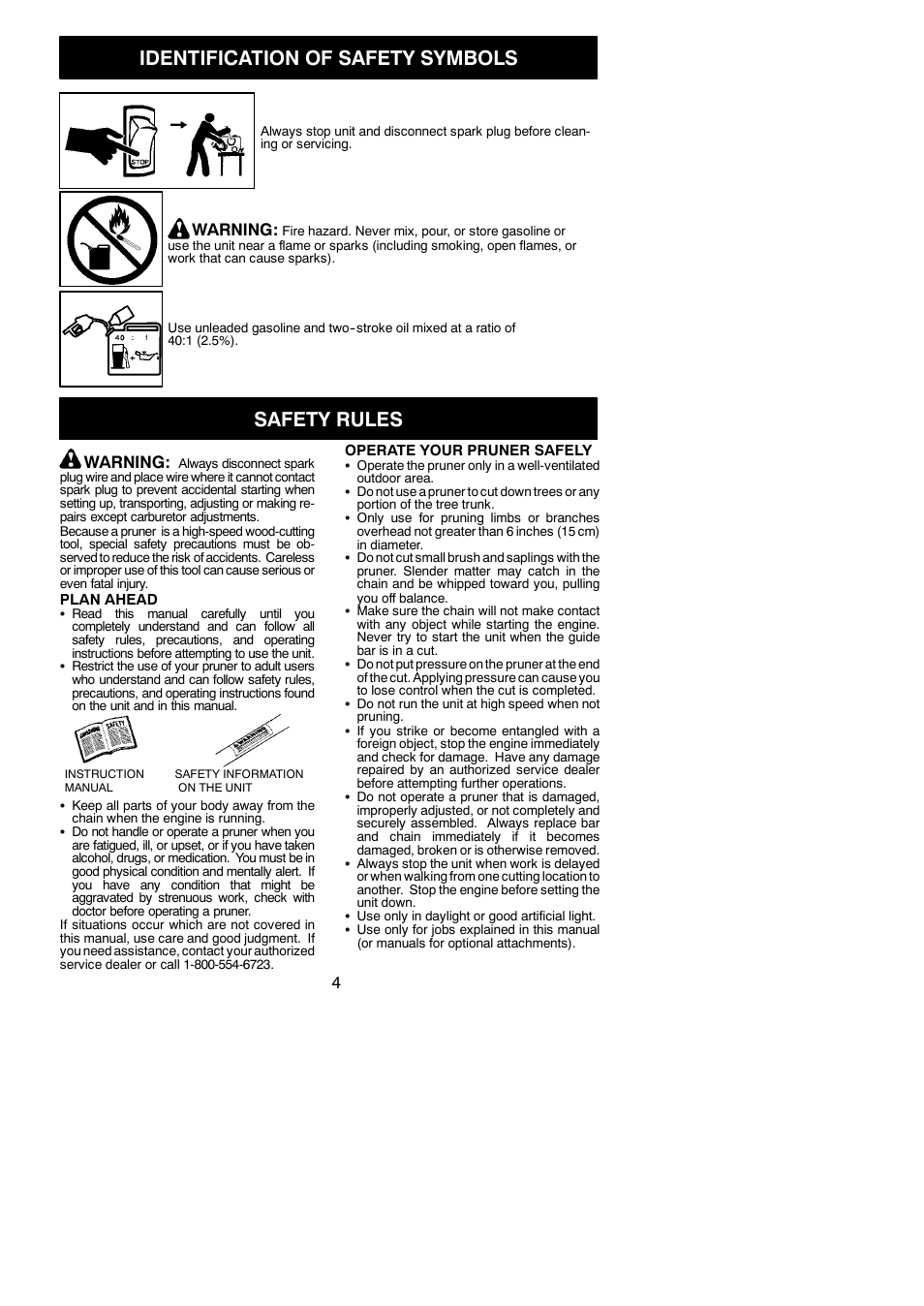 Identification of safety symbols, Safety rules, Warning | Poulan Pro PP258TP User Manual | Page 4 / 22