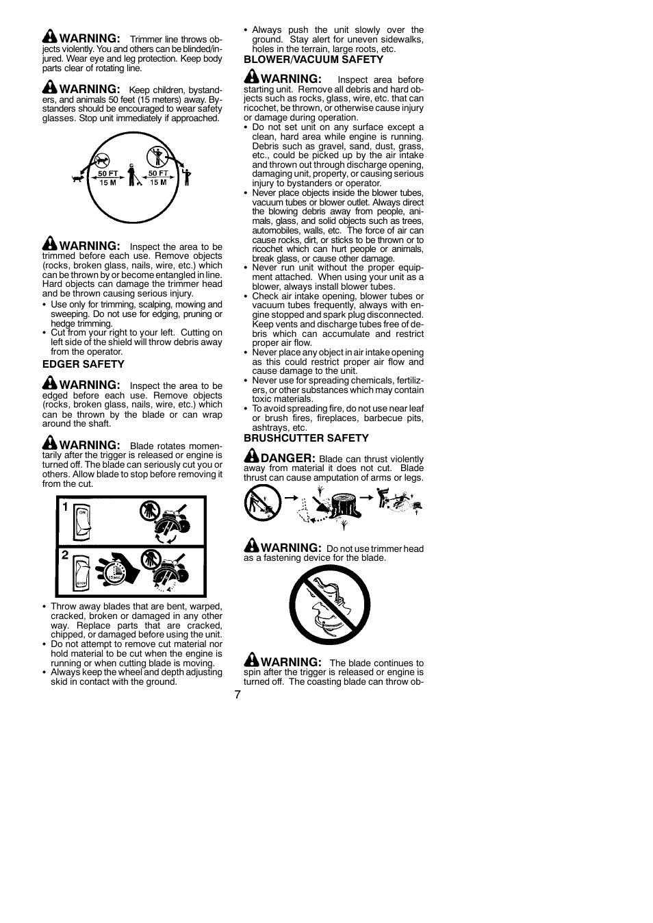 7warning, Warning, Danger | Poulan Pro PP258TP User Manual | Page 7 / 22