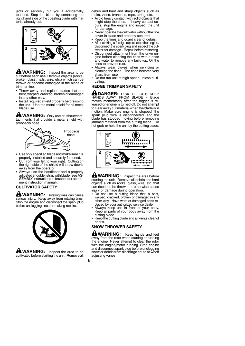 Warning, Danger | Poulan Pro PP258TP User Manual | Page 8 / 22
